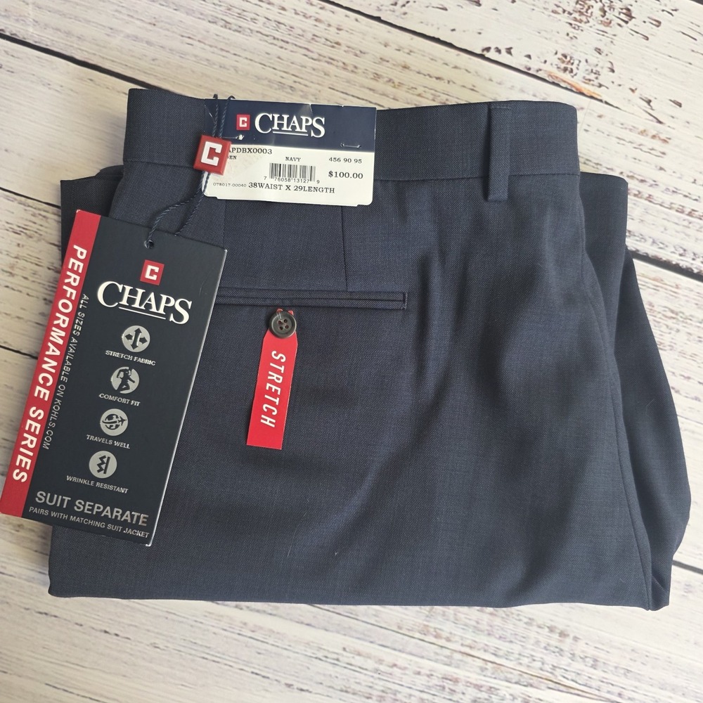 New Chaps Pants 38x29 Navy Performance Series‎ Suit Separates Stretch No Wrinkle